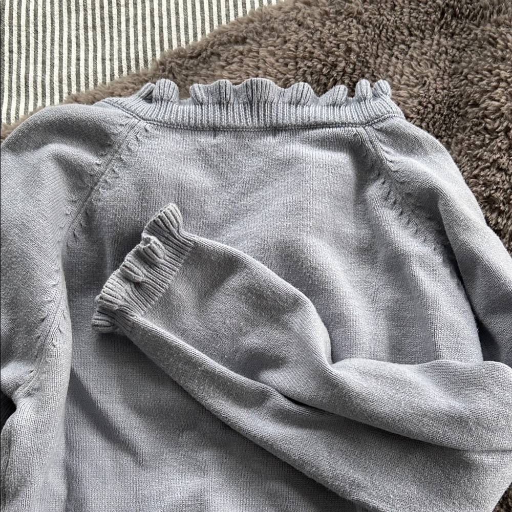 Blue Gray Ruffled Button Sweater - image 3